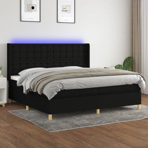 vidaXL Posteľ boxsping s matracom a LED čierna 200x200 cm látka