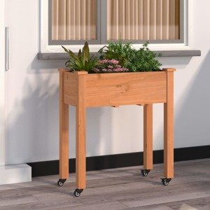 vidaXL Kvetináč s kolieskami a vložkou hnedý 71x37x80 cm jedľový masív