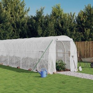vidaXL Fóliovník s oceľovým rámom biely 28 m² 14x2x2 m