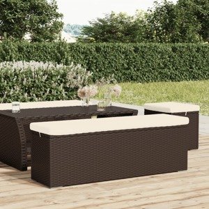 vidaXL Lavička s vankúšom hnedá 110x30x40 cm polyratan