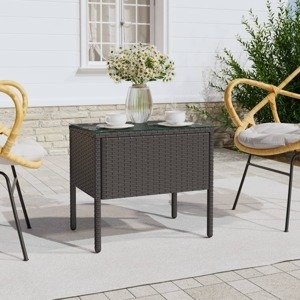 vidaXL Bočný stolík čierny 53x37x48 cm polyratan a tvrdené sklo