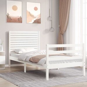 vidaXL Posteľný rám s čelom biely 90x200 cm masívne drevo