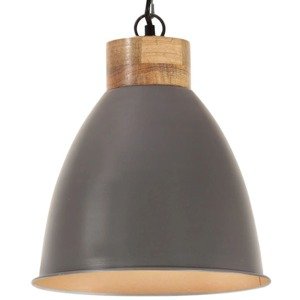 vidaXL Industriálna závesná lampa sivá železo a masívne drevo 35 cm E27