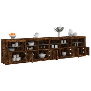 vidaXL Komoda s LED svetlami dymový dub 283x37x67 cm