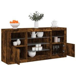 vidaXL Komoda s LED svetlami dymový dub 142,5x37x67 cm