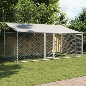 vidaXL Klietka pre psa so strechou a dverami sivá 4x2x2 m pozink. oceľ