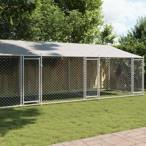 vidaXL Klietka pre psa so strechou a dverami sivá 8x2x2 m pozink. oceľ