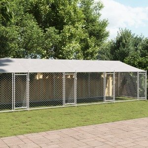 vidaXL Klietka pre psa so strechou a dverami sivá 10x2x2m pozink. oceľ