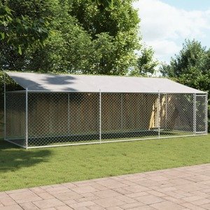 vidaXL Klietka pre psa so strechou a dverami sivá 6x2x2 m pozink. oceľ