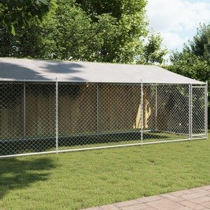 vidaXL Klietka pre psa so strechou a dverami sivá 8x2x2 m pozink. oceľ
