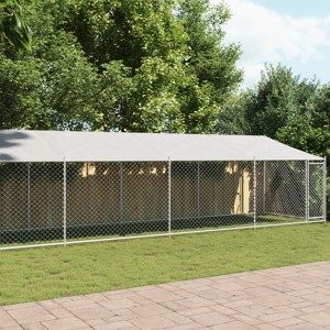 vidaXL Klietka pre psa so strechou a dverami sivá 12x2x2m pozink. oceľ