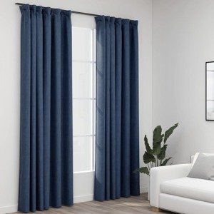vidaXL Zatemňovacie závesy, ľanový vzhľad, háčiky 2ks, modré 140x225cm