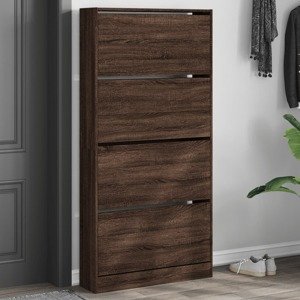 vidaXL Botník so 4 výklopnými zásuvkami hnedý dub 80x21x163,5 cm
