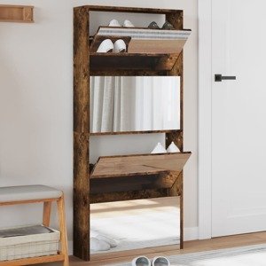 vidaXL Botník so zrkadlom 4-poschodový dymový dub 63x17x134 cm
