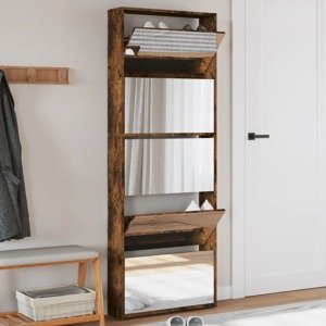 vidaXL Botník so zrkadlom 5-poschodový dymový dub 63x17x169,5 cm