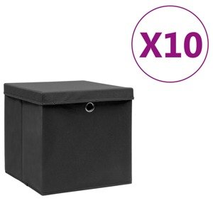 vidaXL Úložné boxy s vekom 10 ks, 28x28x28 cm, čierne