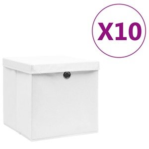 vidaXL Úložné boxy s vekom 10 ks, 28x28x28 cm, biele