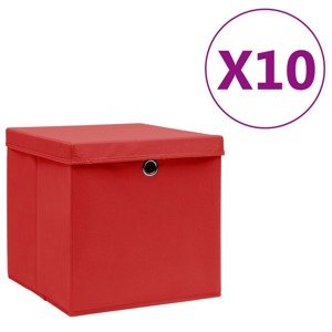 vidaXL Úložné boxy s vekom 10 ks, 28x28x28 cm, červené