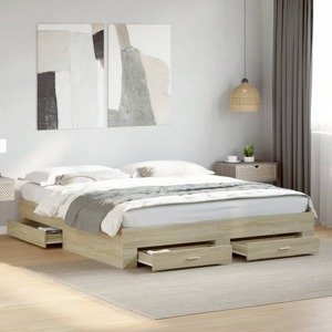 vidaXL Posteľný rám so zásuvkami dub sonoma 200x200cm kompozitné drevo