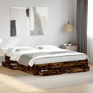 vidaXL Posteľný rám so zásuvkami dymový dub 180x200cm kompozitné drevo