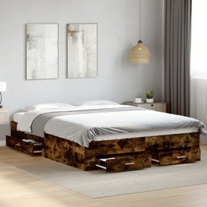 vidaXL Posteľný rám so zásuvkami dymový dub 160x200cm kompozitné drevo