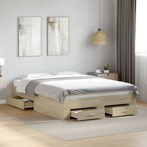 vidaXL Posteľný rám so zásuvkami dub sonoma 140x190cm kompozitné drevo