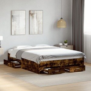 vidaXL Posteľný rám so zásuvkami dymový dub 140x190cm kompozitné drevo