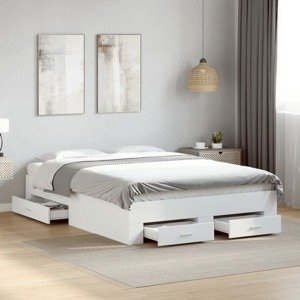 vidaXL Posteľný rám so zásuvkami biely 135x190 cm kompozitné drevo