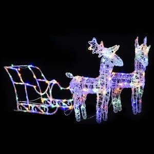 vidaXL Vianočná dekorácia so sobmi a saňami 160 LED 130 cm akryl