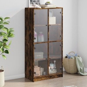 vidaXL Vysoká skrinka s dvierkami dymový dub 68x37x142cm kompoz. drevo