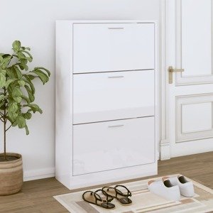 vidaXL Botník lesklý biely 63x24x103 cm spracované drevo