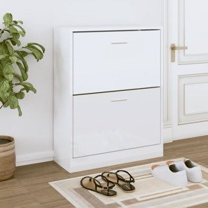 vidaXL Botník lesklý biely 63x24x81 cm spracované drevo