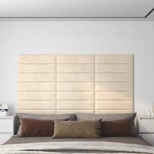vidaXL Nástenné panely 12 ks krémové 60x15 cm zamat 1,08 m²