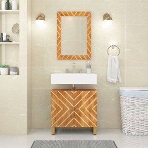 vidaXL Zrkadlo do kúpeľne 50x70x3 cm masívne mangovníkové drevo a sklo