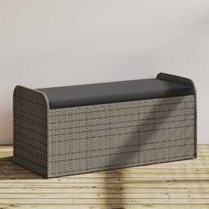 vidaXL Úložná lavička s vankúšom sivá 115x51x52 cm polyratan