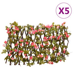 vidaXL Rozťahovacia mriežka s umelým brečtanom 5 ks ružová 180x20 cm