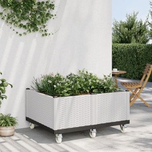 vidaXL Záhradný kvetináč s kolieskami biely 100x80x54 cm PP
