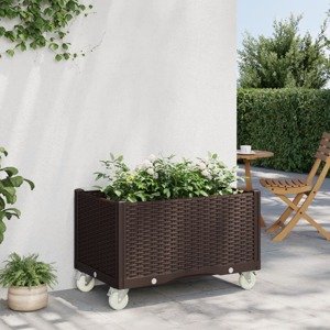 vidaXL Záhradný kvetináč s kolieskami hnedý 80x50x54 cm PP