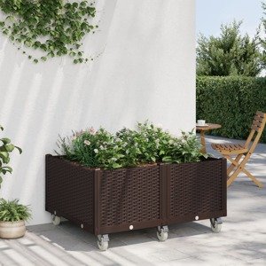 vidaXL Záhradný kvetináč s kolieskami hnedý 100x80x54 cm PP