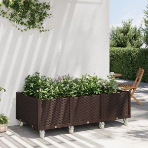 vidaXL Záhradný kvetináč s kolieskami hnedý 150x80x54 cm PP
