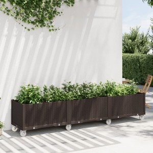 vidaXL Záhradný kvetináč s kolieskami hnedý 240x50x54 cm PP