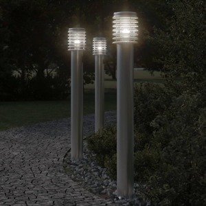 vidaXL Vonkajšie stojace lampy 3 ks strieborné 110 cm nehrdzavej. oceľ