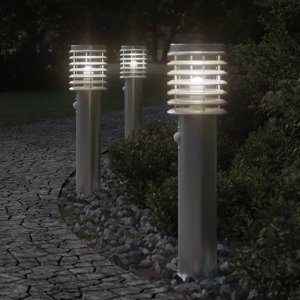 vidaXL Vonkajšie stojace lampy senzor 3 ks strieborné 60 cm nehr. oceľ