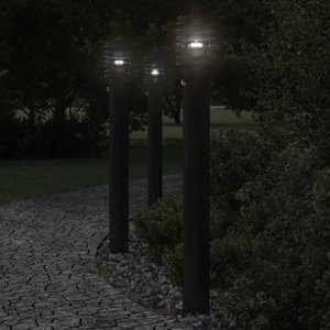 vidaXL Vonkajšie stojace lampy senzor 3 ks čierne 110 cm nehrdz. oceľ