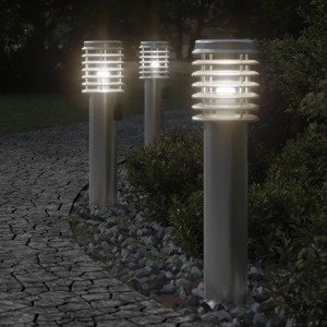 vidaXL Vonkajšie stojace lampy zásuvka 3 ks strieborné 60cm nehr. oceľ