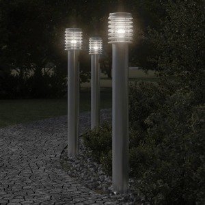 vidaXL Vonkajšie stojace lampy zásuvka 3ks strieborné 110cm nehr. oceľ