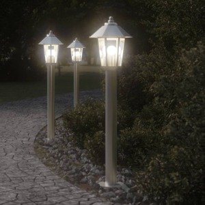 vidaXL Vonkajšie stojace lampy 3 ks strieborné 80cm nehrdzavejúca oceľ