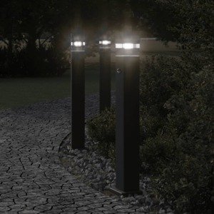vidaXL Vonkajšia stojaca lampa so senzorom čierna 80 cm hliník