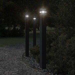 vidaXL Vonkajšie stojace lampy so zásuvkou 3 ks čierne 110 cm hliník