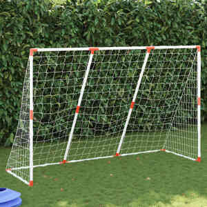 vidaXL Detské futbalové bránky s loptami 2v1 biele 184x64x124 cm